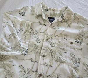 Knightsbridge Men's L Tropical Hawaiian Shirt Cream Palm Tree Rayon SS Button